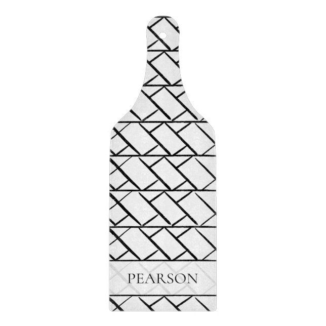 Personalized Black and white herringbone stroke Cutting Board (Front)