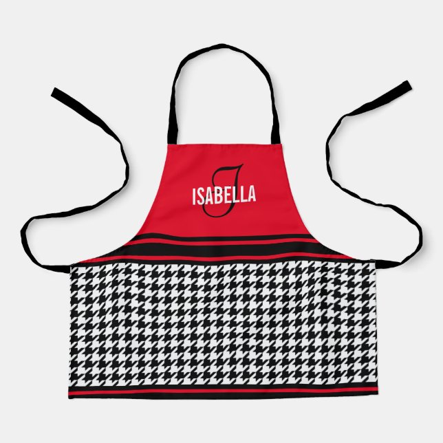 Personalized Black and White Houndstooth red kid's Apron (Front)