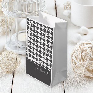 Personalized Black and White Houndstooth Small Gift Bag