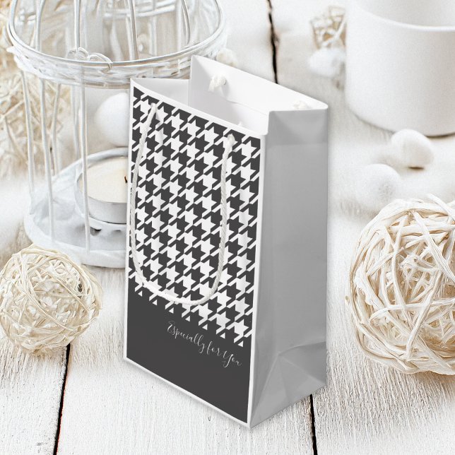 Personalized Black and White Houndstooth Small Gift Bag (Creator Uploaded)