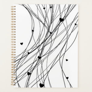 Personalized Black and White Line Drawn Heart Planner