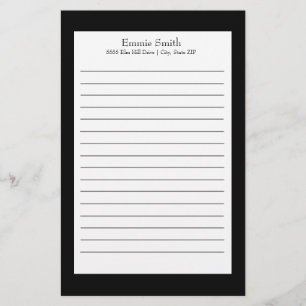Personalized Black and White Lined Stationery