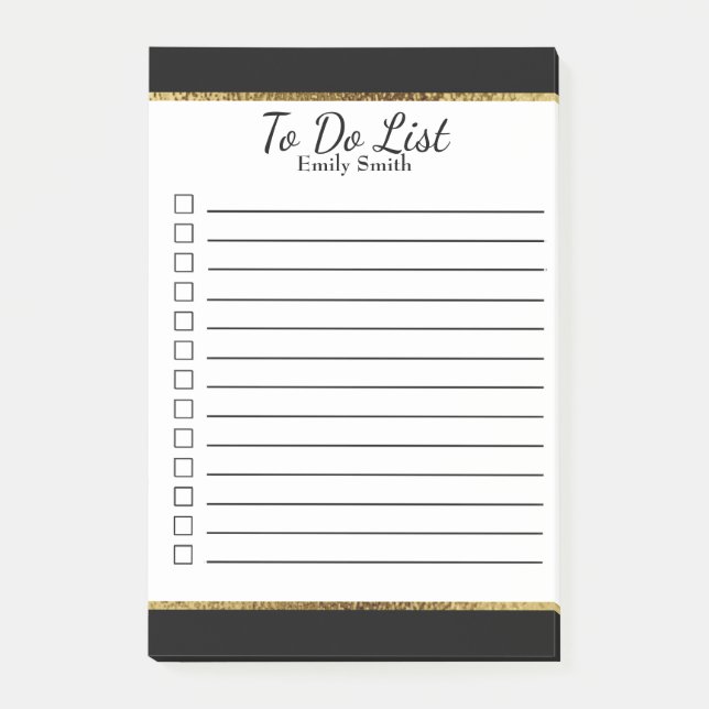 Personalized Black and White Lined To Do List Post-it Notes (Front)