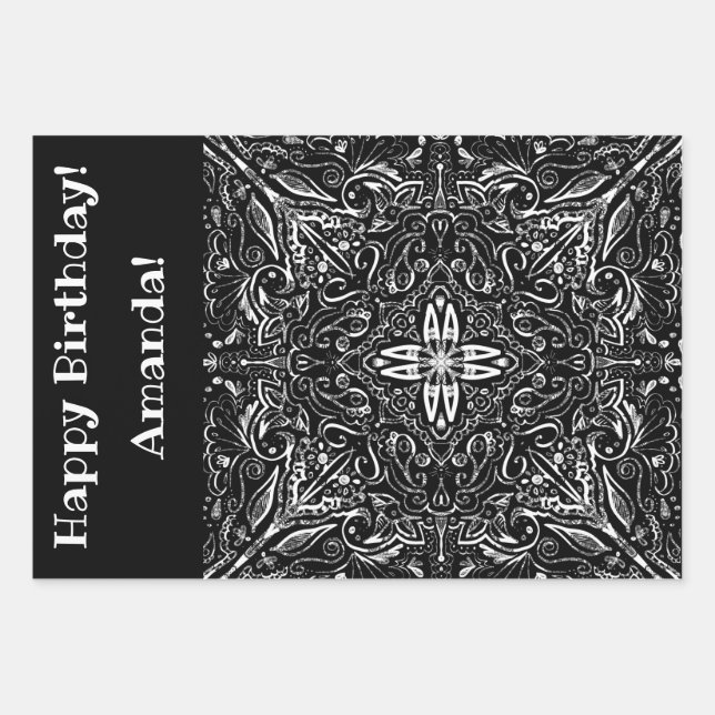Personalized Black and white mandala design Wrapping Paper Sheet (Front)