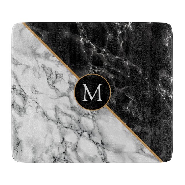 Personalized Black and White Marble Cutting Board (Front)