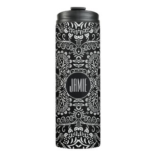 Personalized Black and White Mehndi Pattern Thermal Tumbler