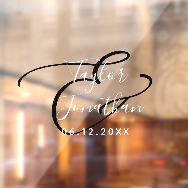 Personalized Black And White Minimal Wedding Window Cling (Sheet 2)