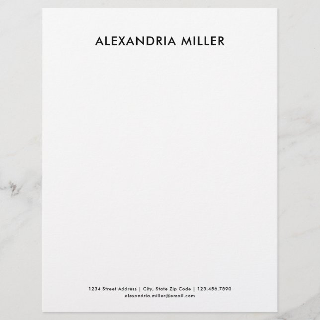 Personalized Black and White Minimalist Letterhead (Front)