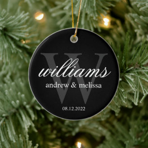 Personalized Black and White Monogram Ceramic Ornament
