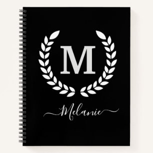 Personalized  Black And White  Monogram Name Notebook