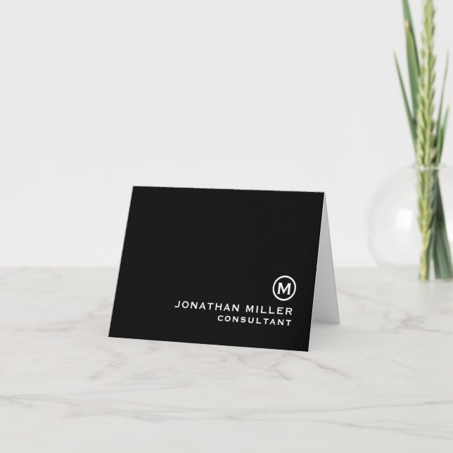 Personalized Black and White Monogram Note Card (Front)