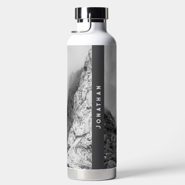 Personalized black and white Mountain adventure Water Bottle (Right)