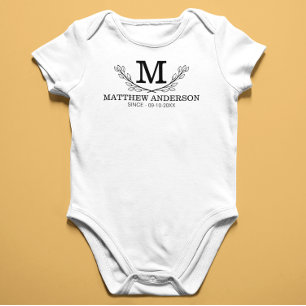 Personalized Black And White Name Monogram Age Baby Bodysuit