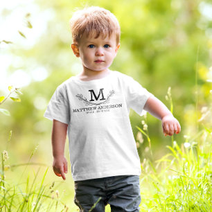 Personalized Black And White Name Monogram Age Toddler T-shirt