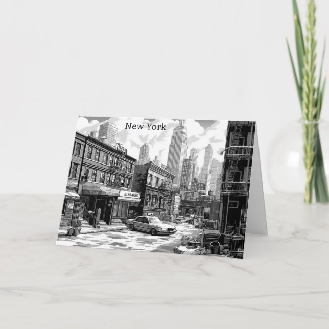 Personalized Black and White New York manhattan Holiday Card (Front)