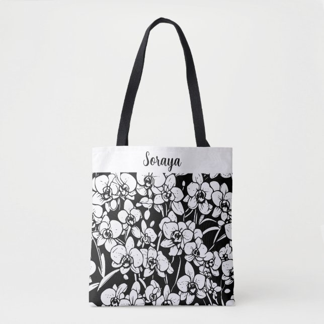 personalized black and white orchids tote bag (Front)