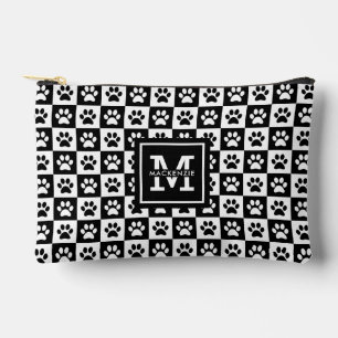 Personalized Black and White Paw Print Pattern Accessory Pouch