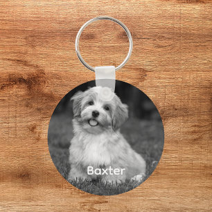 Personalized Black and White Pet Dog Photo  Keychain