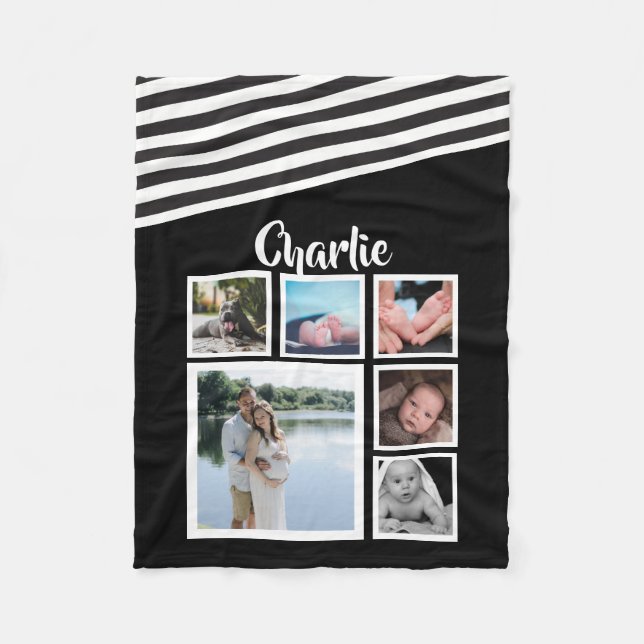 Personalized Black and White Photo Collage Fleece Blanket (Front)