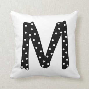 Personalized Black and White Polka Dot Letter M Throw Pillow