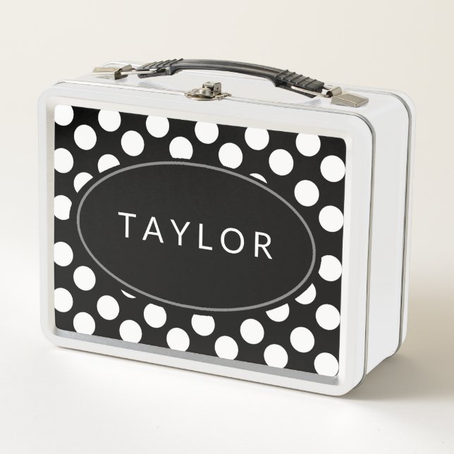 Personalized Black and White Polka Dot Lunchbox (Front)