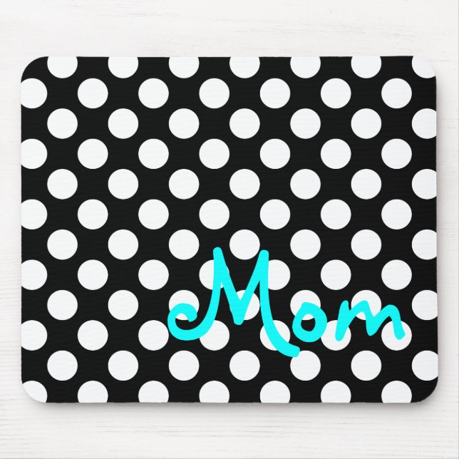 Personalized Black and White Polka Dot Mouse Pad (Front)
