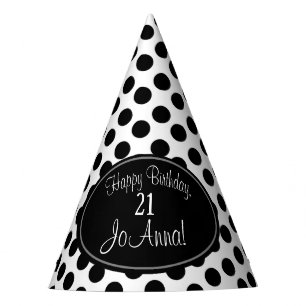 Personalized Black and White Polka Dot Party Hat