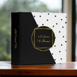 Personalized Black and White Polka Dots Binder<br><div class="desc">Pretty and feminine, this stylish design features a black angled colour block design over a trendy black and white polka dots pattern. A geometric double framed inset on the front of the binder has a text template to personalize with your name or any other desired text on both the front...</div>