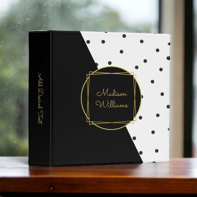 Personalized Black and White Polka Dots Binder (For back to school, work, or home office, an attractive 3-ring-binder to personalize as you wish.)
