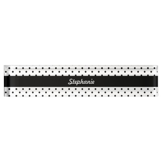 Personalized Black and White Polka Dots Nameplate (Front)