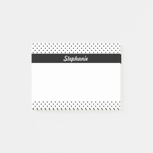 Personalized Black and White Polka Dots Post-it Notes (Front)