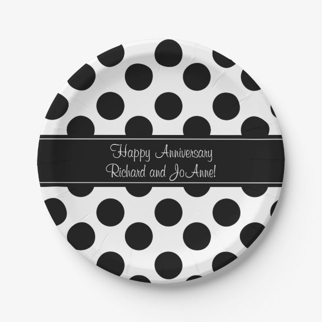 Personalized Black and White PolkaDot Paper Plates (Front)