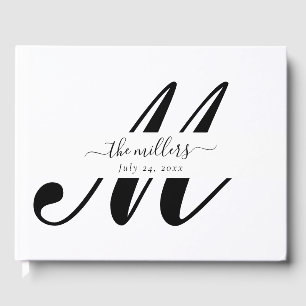 Personalized Black and White Script Monogram Guest Guest Book