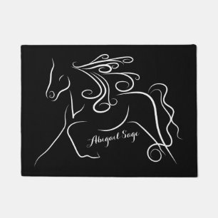 Personalized Black and White Silhouette Horse Doormat
