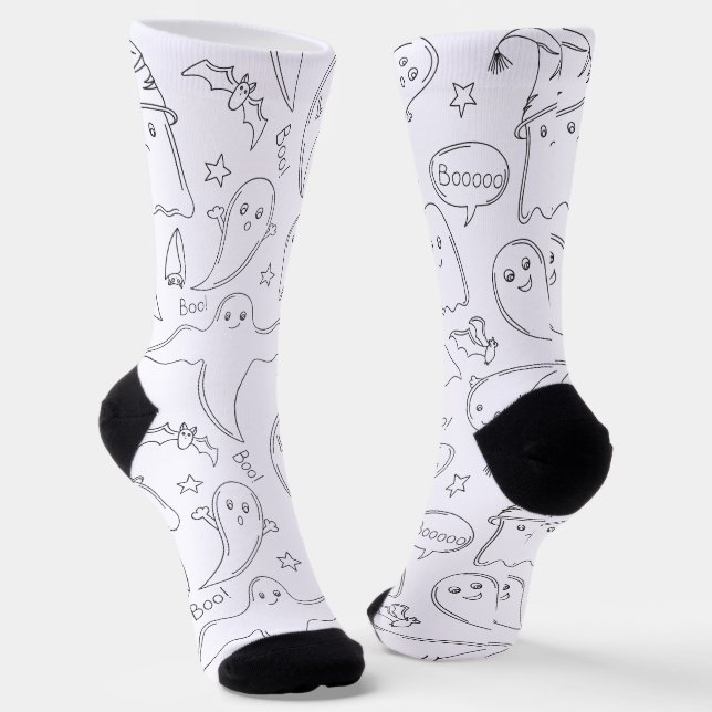 Personalized Black and White Skull pattern  Socks (Angled)