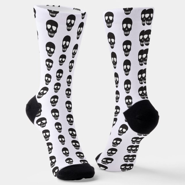 Personalized Black and White Skull pattern  Socks (Angled)