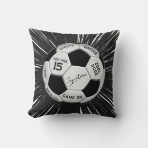 Personalized Black and White Soccer Ball Birthday  Throw Pillow