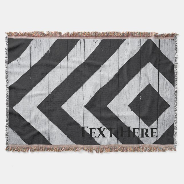 Personalized Black and White Squares on Wood Throw Blanket (Front)