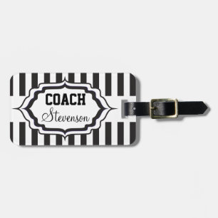 Personalized Black and White Stripe Coach Luggage Tag