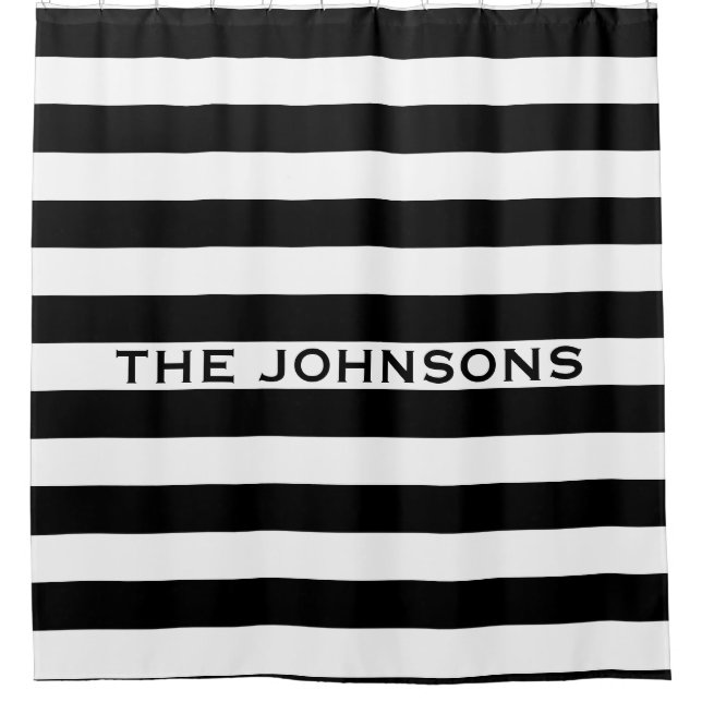 Personalized black and white stripe shower curtain (Front)
