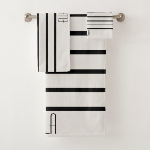 Personalized Black And White Striped Bath Towel Set