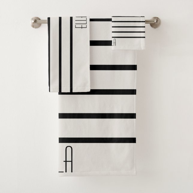 Personalized Black And White Striped Bath Towel Set (Insitu)