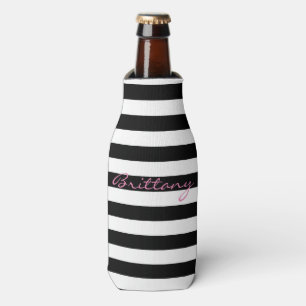 Personalized Black and White Striped Bottle Cooler