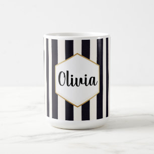 Personalized Black and White Striped Coffee Mug