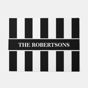 Personalized Black and White Striped Doormat