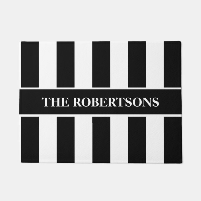 Personalized Black and White Striped Doormat (Front)
