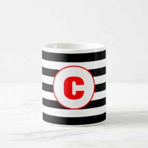 Personalized Black And White Striped Monogram Mug
