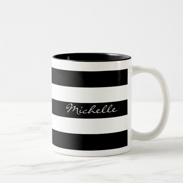 Personalized Black and White Striped Mug (Right)