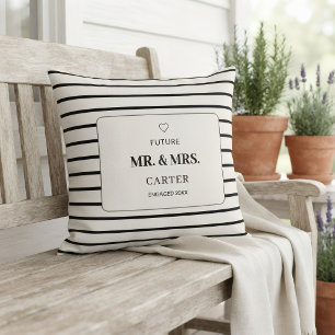 Personalized Black and White Striped Outdoor Throw Pillow