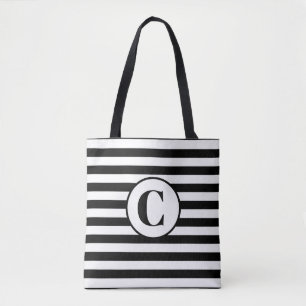 Personalized Black And White Striped Tote